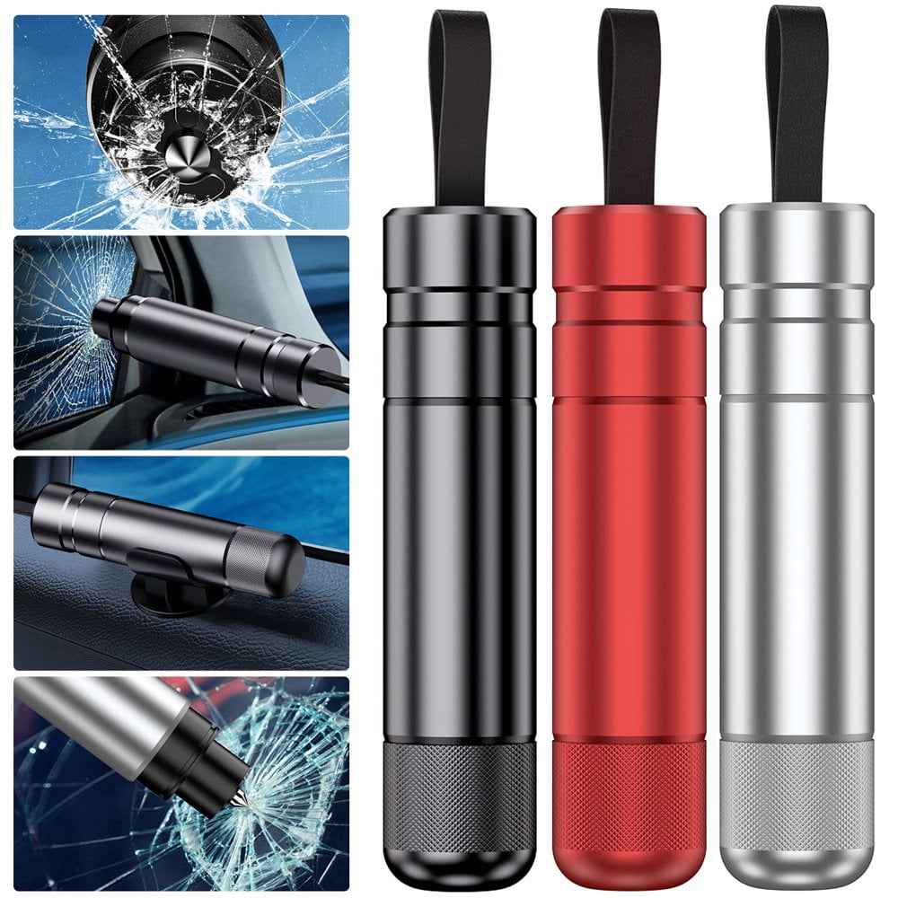 Lot De 3 Marteaux De Sécurité Voiture - Brise Vitre + Coupe-Ceinture - Pointe Tungstène - Noir, Rouge, Argent - Pour Urgence Et Évacuation