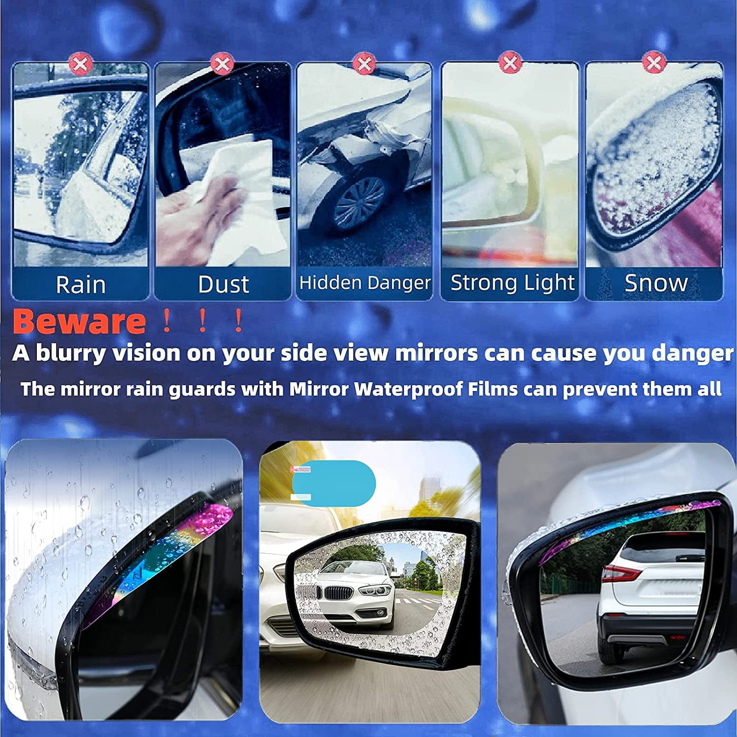 Mirror Rain Visor Guard,2 Pcs Mirror Rain Visor Eyebrow Side Mirror Visor  Rain Guards, Car Rear View Mirror Rain Cover,Waterproof Auto Mirror Rain