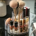 thumbnail image 2 of Organizador de maquillaje de acrílico transparente elegante, contenedor de almacenamiento de escritorio multifuncional con rotación de 360 grados para cosméticos, suministros de oficina, diseño, 2 of 6