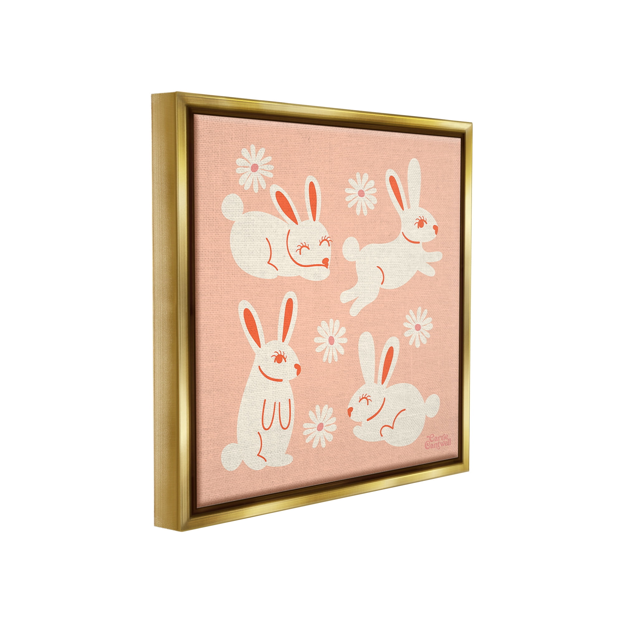 Stupell Industries Minimal Rabbits Pattern Animals & Insects Painting Gold Floater Framed Canvas Art Print Wall Art, 25 x 25