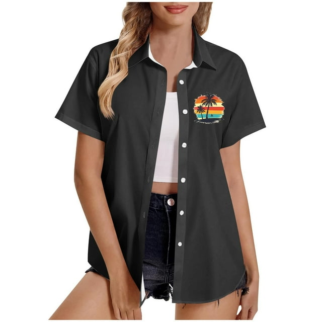 Pantalones Cortos para Mujeres Sexy, Casual Estampado Cómodo Manga Corta Botón Top Blusa para el Verano Y Diario
