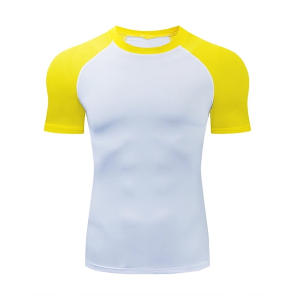 PiGOGI Men's Long Sleeve Compression Shirt, Tight Fit Elastic Workout Top for Gym Training Running, Moisture Wicking Base Layer Fitness T-Shirt Yellow XL
