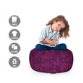 thumbnail image 2 of Purple Paisley Storage Toy Bag Chair, Outline Simplistic Oriental Ornament with Flower Items, Stuffed Animal Organizer Washable Bag, Large Size, Plum and Pink, by Ambesonne, 2 of 3