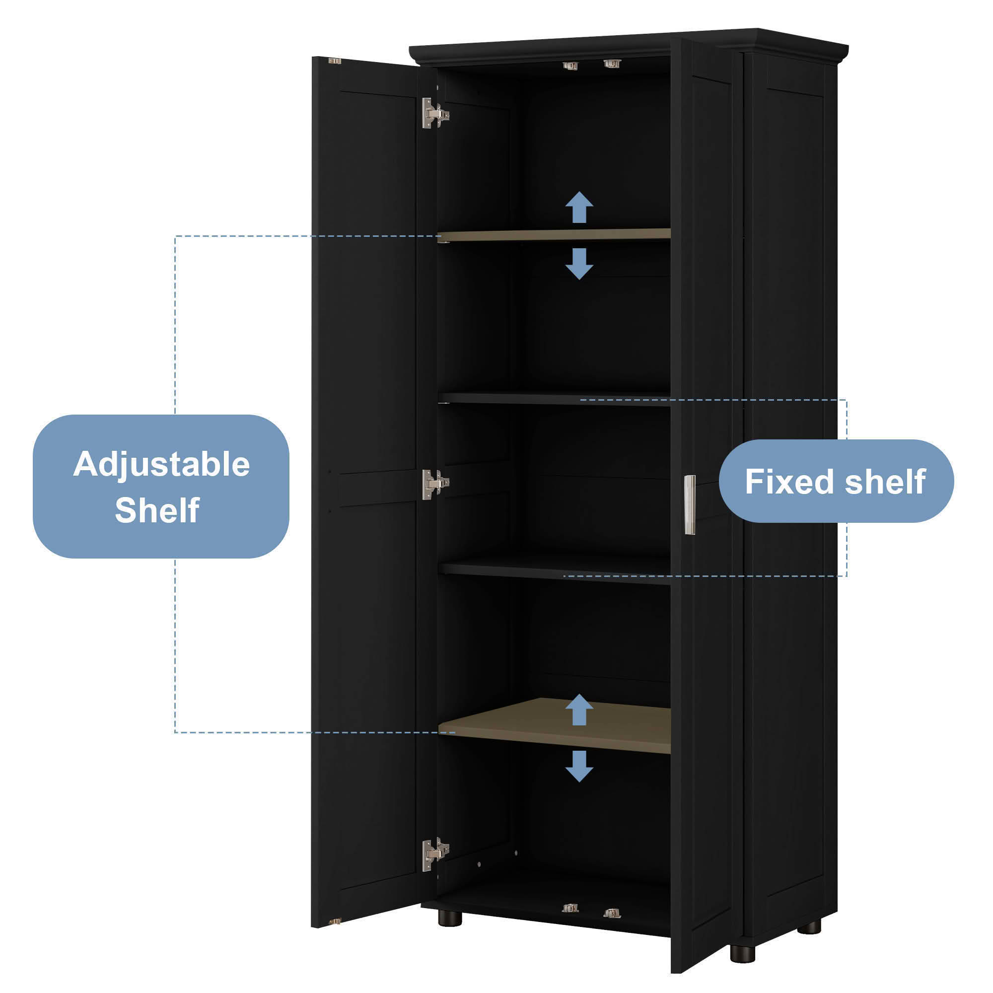 MAYEERTY Storage Cabinet with 2 Doors, Adjustable Shelf MDF Board, Bathroom Office, Black