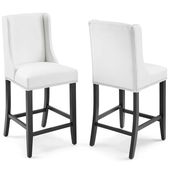 Modway Baron 26.5" Modern Faux Leather Counter Stool in White (Set of 2)