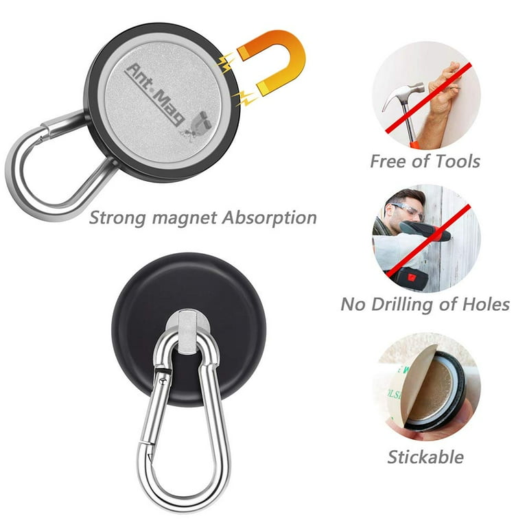 Ant Mag Magnetic Hooks 140LBS Heavy Duty Neodymium Magnet with Carabiner  Hook for Hanging for Kitchen Cruise Ship Refrigerator Grill Office Locker  (4 Pack Black) Medium Package 4PCS Black 