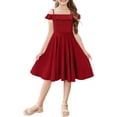 thumbnail image 2 of KISSMODA Girls Dress Casual Round Neck A Line Ruffle Sleeve Knee Length Dresses 4-13 Years, 2 of 4
