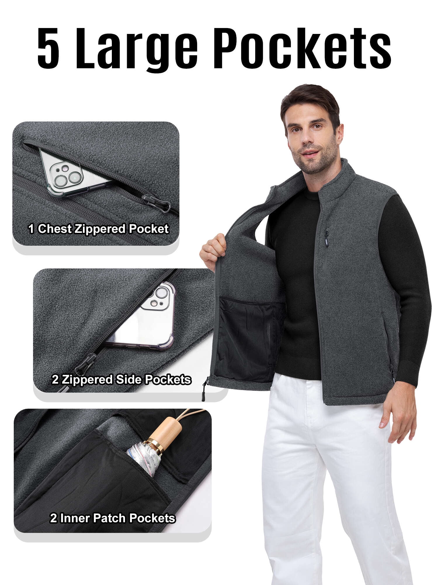 Off Road Ventures Men Fleece Vest Lightweight Winter Warm Casual Golf Sleeveless Jacket for Outdoor Running