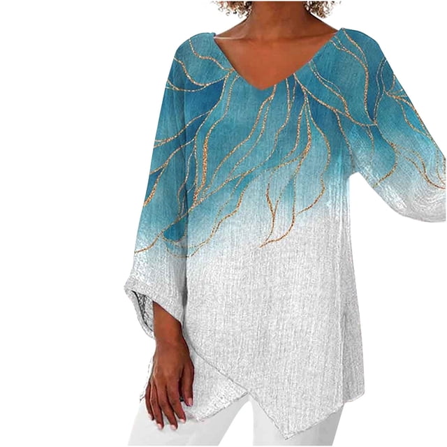 Birdeem Femmes Décontracté Manches Longues Col en V Hauts Blouse Ample T-Shirts Imprimés Blouse