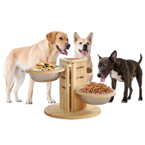 3 Bowl Dog Feeding Station, Dog Bowls Elevated, Food Water Stand for Indoor Outdoor Cats, Three Adjustable Heights: 5.17", 7.87", 10.63"