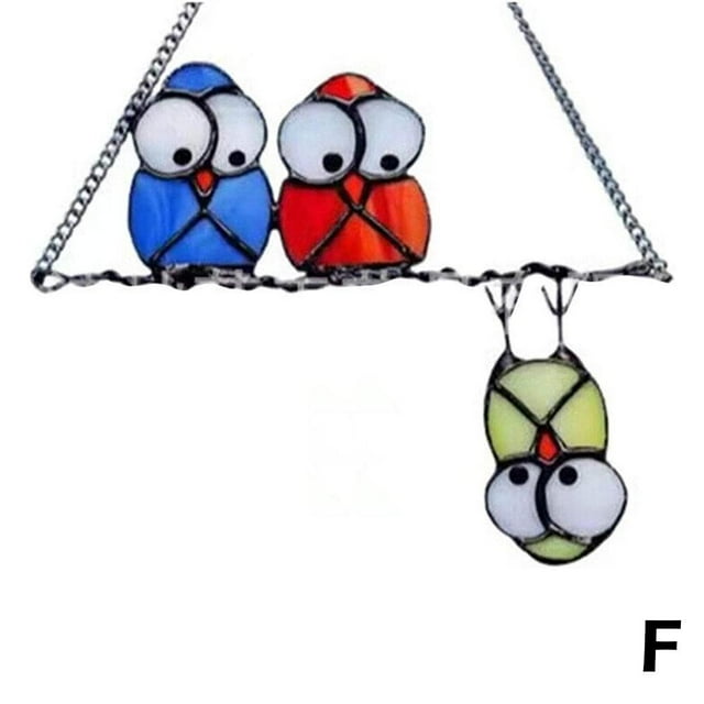 Stained Cartoon Bird Metal Glass Panel Birds Window Hanging Home Dec X9C2