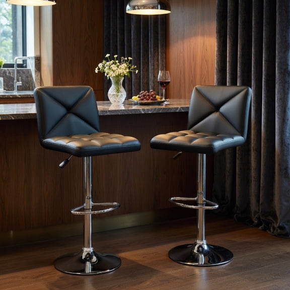 GVN Counter Bar Stools, Barstools,PU Leather Upholstered Bar Stools Set of 2 with Back and Adjustable Height-Black
