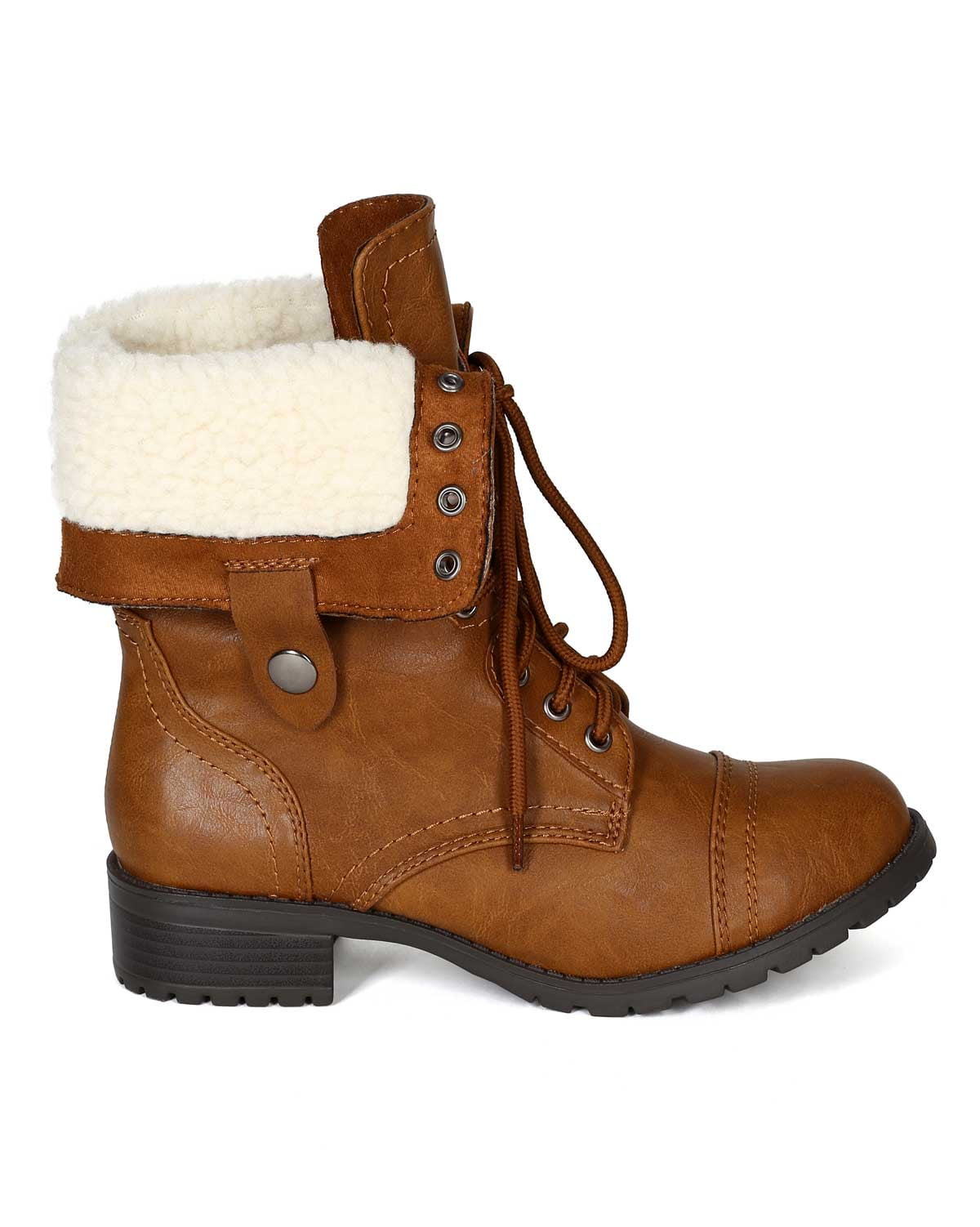 Soda BG71 Women Leatherette Lace Up Shearling Fold Down Combat Boot Walmart