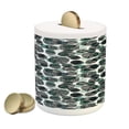 thumbnail image 1 of Leaves Piggy Bank, Dotted Background with Foliage Pattern with Black Stripes Nature, Ceramic Coin Bank Money Box for Cash Saving, 3.6" X 3.2", Pale Green Slate Blue, by Ambesonne, 1 of 4