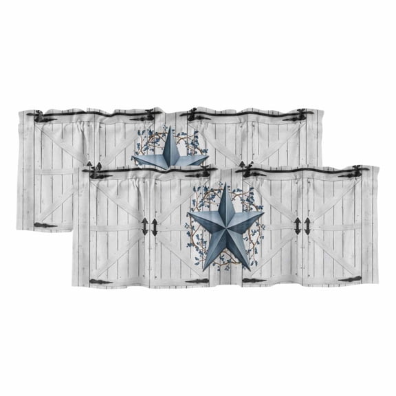 Texas Star Vintage Curtain Valances for Windows, Kitchen Valance Window Treatments Panel 2 Pack, Navy Blue Retro Wooden Berry Rod Pocket Short Curtains for Bathroom Bedroom 42 x 12 Inch