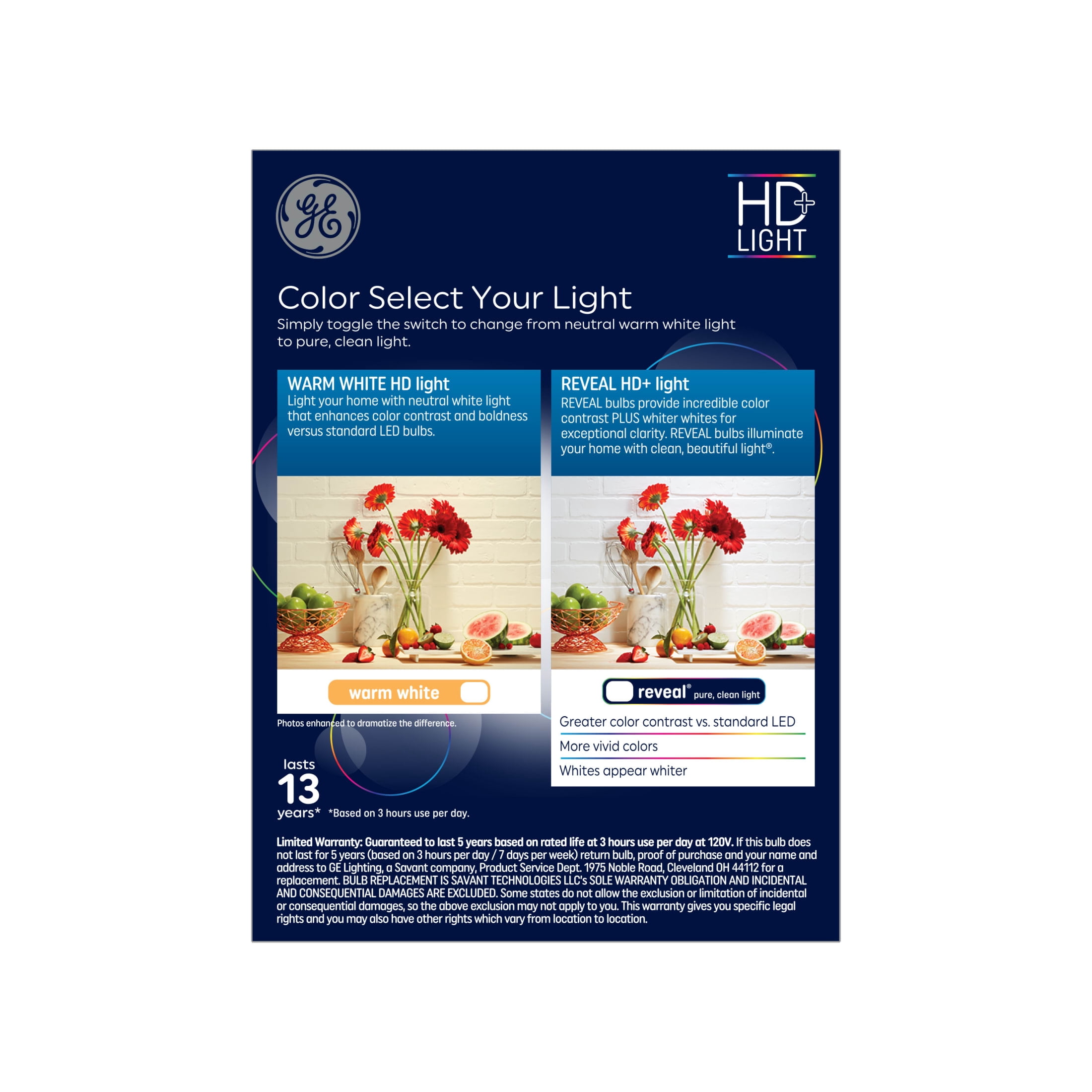 (2 pack) GE Reveal HD+ LED Light Bulbs, 60 Watt, A19 Bulbs, Medium Base, 4pk
