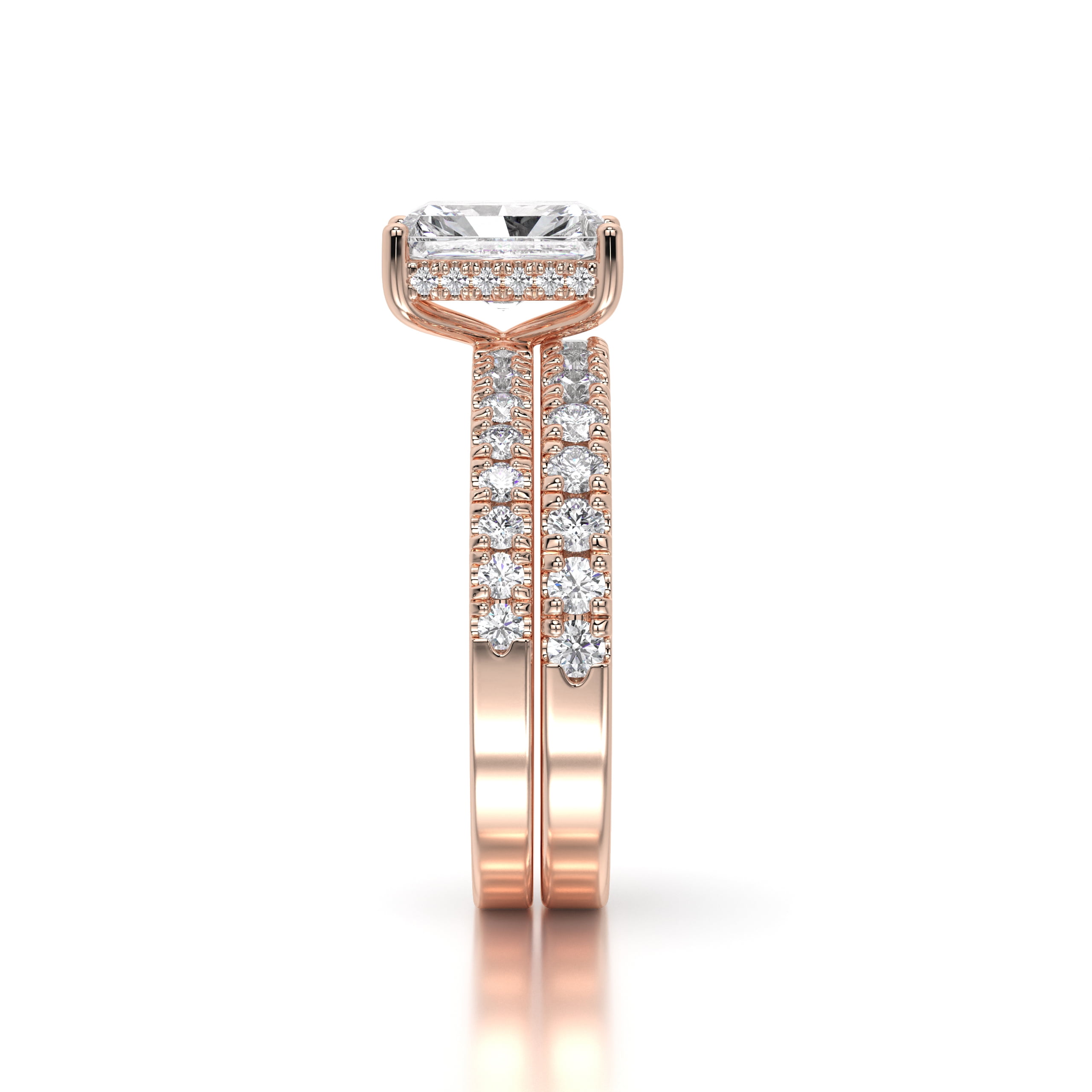 ESTE ORIGIN 1.50Ct Radiant Cut Lab-Grown Diamond Bridal Set – Engagement + Wedding Ring, IGI Certified in 10K Rose Gold for Women