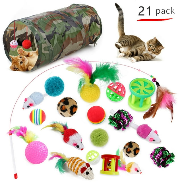 Summary Pet Cat Toy Set 21 Pcts Cat Channel Funnies Stick Plush Mouse Amazon Combination Toy
