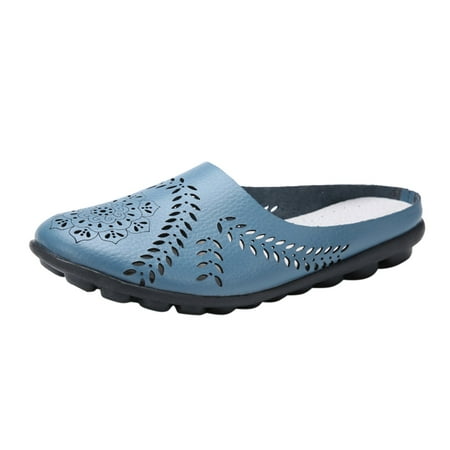 

Women s Summer Fashion Solid Color Leather Bottom Flat With Hollow Women s Single Shoes Round Head Le Fu Four Seasons Lazy People Shoes Half Slippers