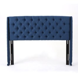 Baxton Studio Edith Tufted Queen Panel Headboard - Dark Gray Fabric, Upholstered With Nailhead Trim