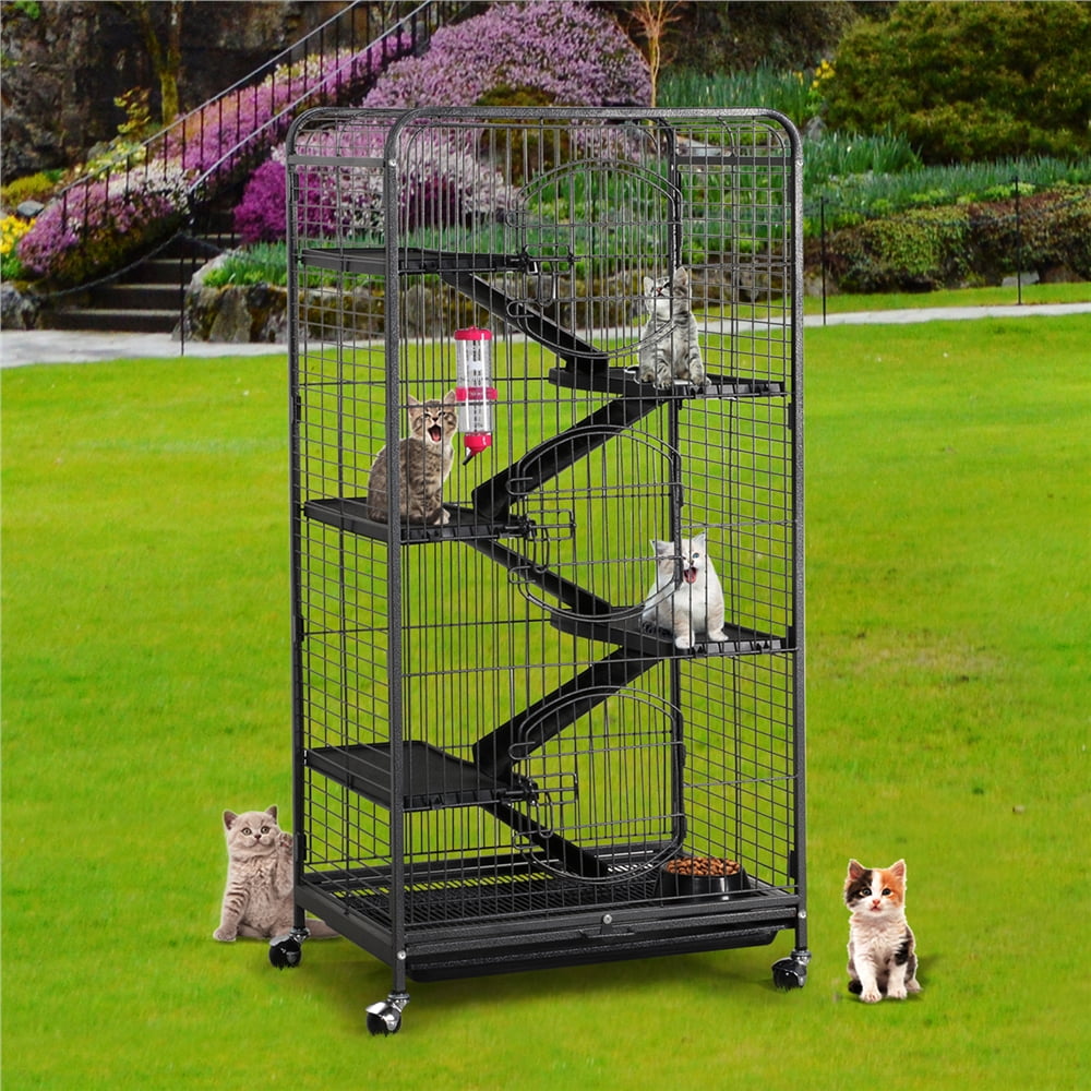 Yaheetech 52'' 6 Level Indoor Rabbit Small Animal Cage Hutch Black with 3 Front Doors