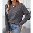 thumbnail image 3 of SWSMCLT Women's Soft Knit Sweater Long Sleeve Pullover Sweaters Thermal Knitted Short Winter Top Warm Fashion Crewneck Spring Drop Shoulder Loose Fit Dark Grey Small, 3 of 5