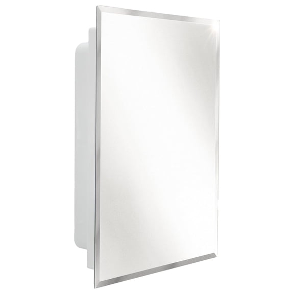 RV Bathroom Medicine Cabinet - 16” W x 22” H - White - Recessed Mount with 2 Shelves - Frameless Polished Edge Mirror - Space Saving Storage