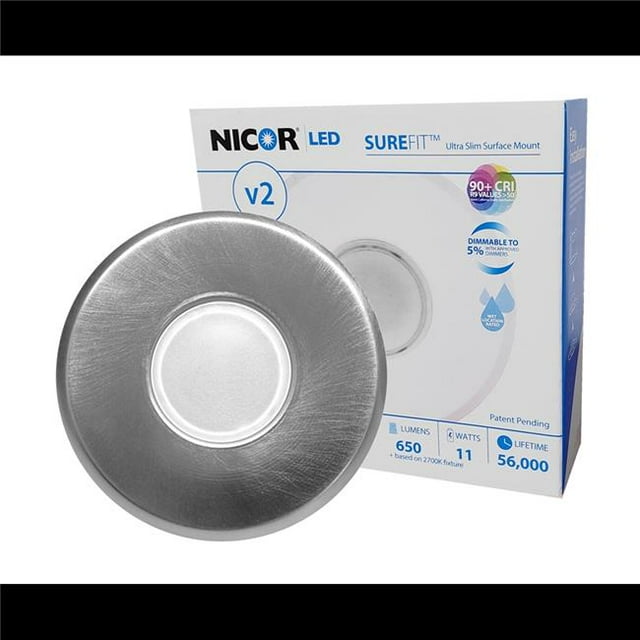 Nicor Éclairage DLF201204KRDNK 5.2 in. 4000K Ronde Ultra Mince Montage de Surface LED Downlight&44; Nickel