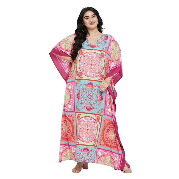 Oussum Women Casual Kaftan Plus Size Polyester Printed Cover Up Kimono Maxi Dresses for Ladies Girls