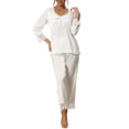 thumbnail image 1 of INSPIRAR CHIC Conjuntos de Pijamas de Dos Piezas para Mujeres, Top de Manga Larga de Encaje de Seda con Pantalón, Ropa de Dormir Suave, Ropa de Casa Blanca M, 1 of 6