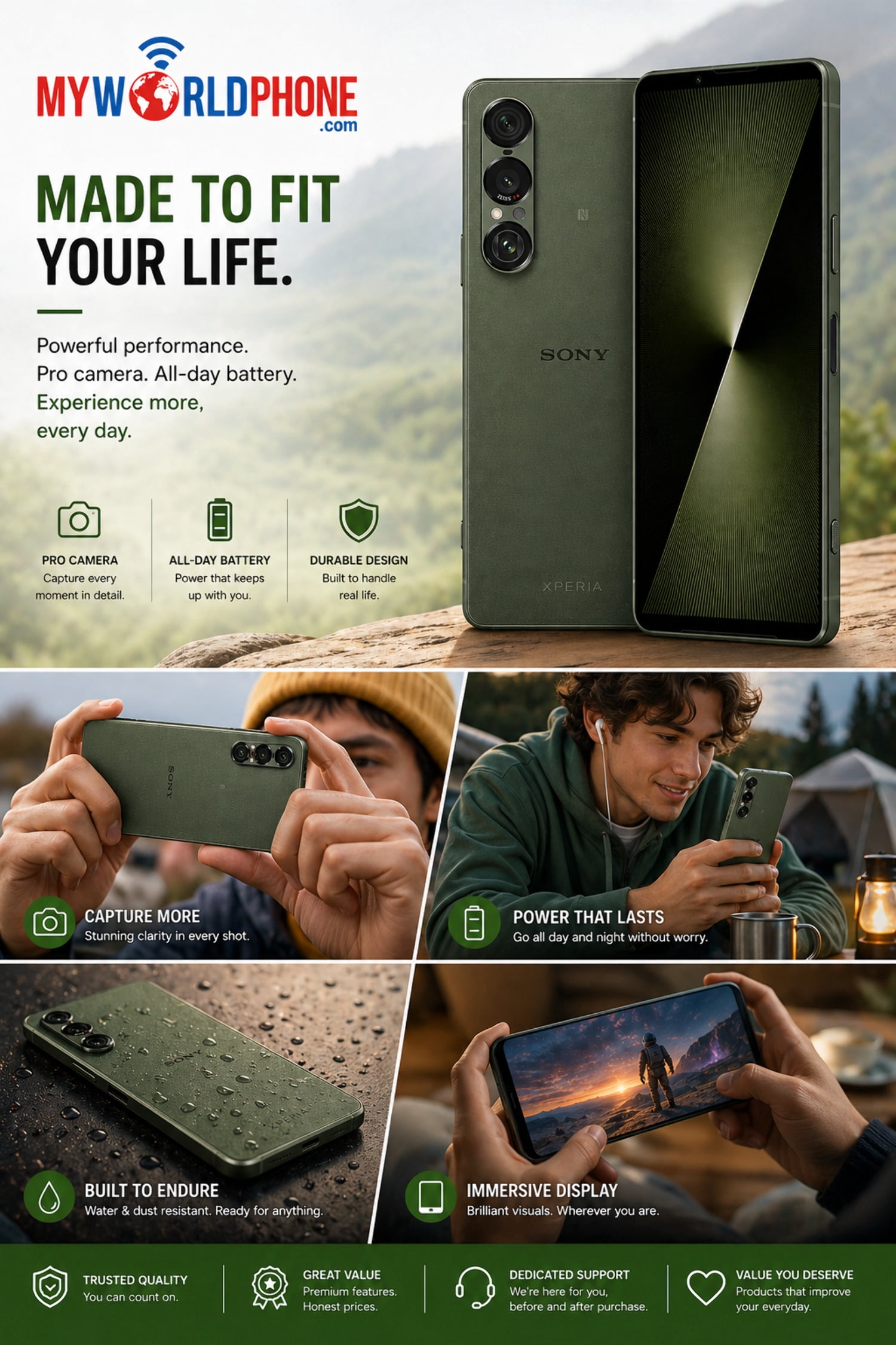 Sony Xperia 1 VII XQ-FS72 5G Dual SIM 512GB ROM 12GB RAM GSM Unlocked - Green