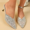 thumbnail image 2 of Comfortable Sandals for Women Fashionable Pointed Diamond High Heel Slippers Mesh Cup Heel Women's Shoes in Silver 42, 2 of 8