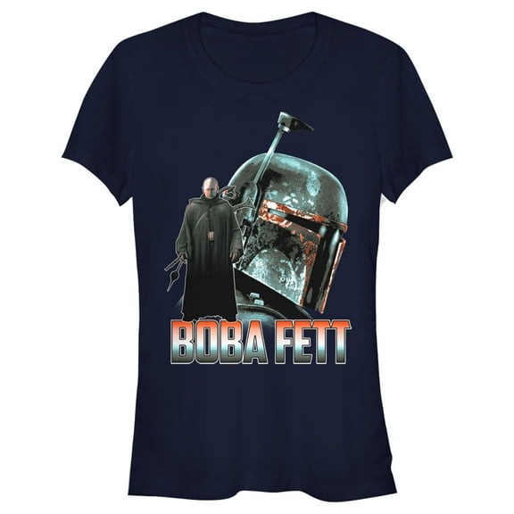 Junior's Star Wars: The Mandalorian Boba Fett Portrait Graphic Tee Navy Blue Medium