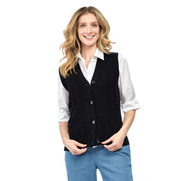 Women's Button Front Cable Cardigan Sweater Vest Button Up Styling in