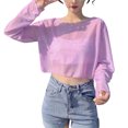 thumbnail image 4 of SELONE Cover ups for Swimwear Women Tops Long Sleeve Cutout Bathing Suit Crew Neck Cropped Outerwear Purple M, 4 of 5