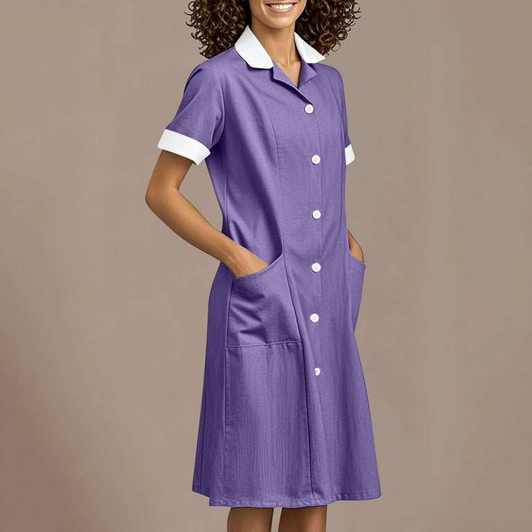 SYMOID Womens Solid Color Loose Workwear Midi Dress with Pockets and Button  Closure,Purple,Size XL - Walmart.com