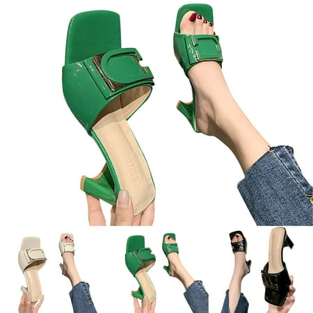 

Aayomet Women s Heeled Sandals Women Sandals Fashion New Spring Summer Thick Heel Square Heel Comfortable Square Toe Solid Color White 7