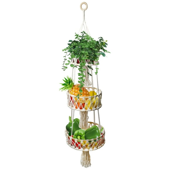 3 Tier Hanging Fruit Basket, Hanging Fruit Baskets for Kitchen, Wall Hanging Fruit Basket for Fruit Vegetable Flower Basket