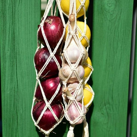 WINOMO Vegetable Hanging Bag Beige Handmade Storing Fruit and Vegetables 1Pack