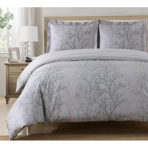 Sheetsnthings 2pc 100% Cotton Duvet Cover Set (Twin/Twin XL) Arboreal Leafy Foliage Pattern Comforter Cover with Pillow Sham
