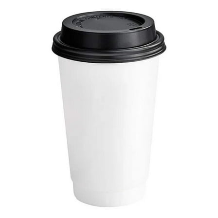12oz White Poly Paper Hot Cups with Black Lids:6CT