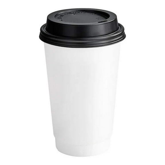 10oz White Poly Paper Hot Cups with Black Lids:8CT
