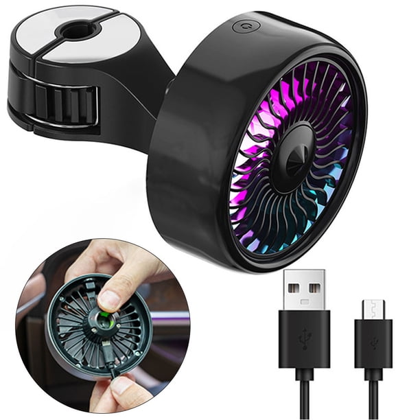 Ventilador Coche Asiento Trasero Suministros Ventilador Trasero Coche Gancho USB Pequeño Ventilador Eléctrico en Coche Doble Propósito (negro)