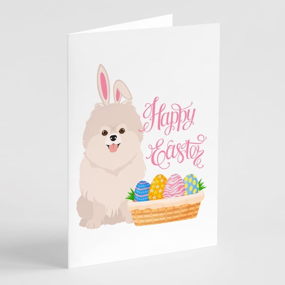 White Pomeranian Easter Greeting Cards and Envelopes Pack of 8 7 in x 5 in