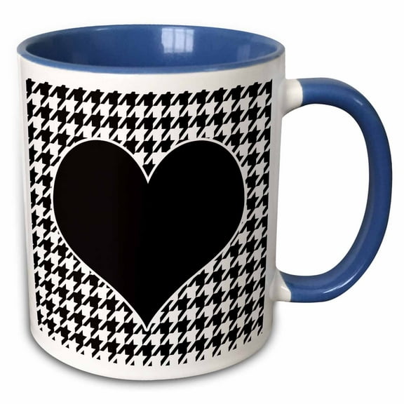 3drose, Houndstooth and Black Heart, 15oz Two-tone Blue Mug