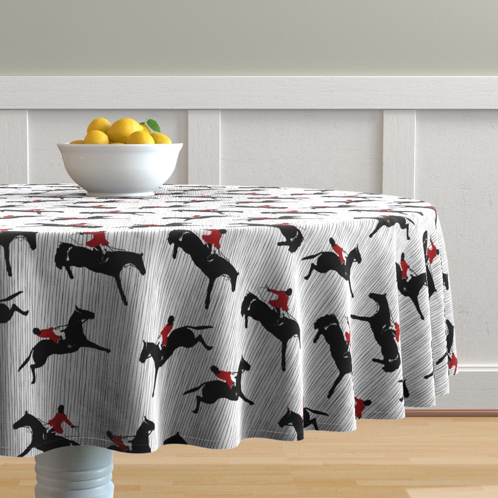 Round Tablecloth Equestrian Black And White Decor Horses Horse Cotton