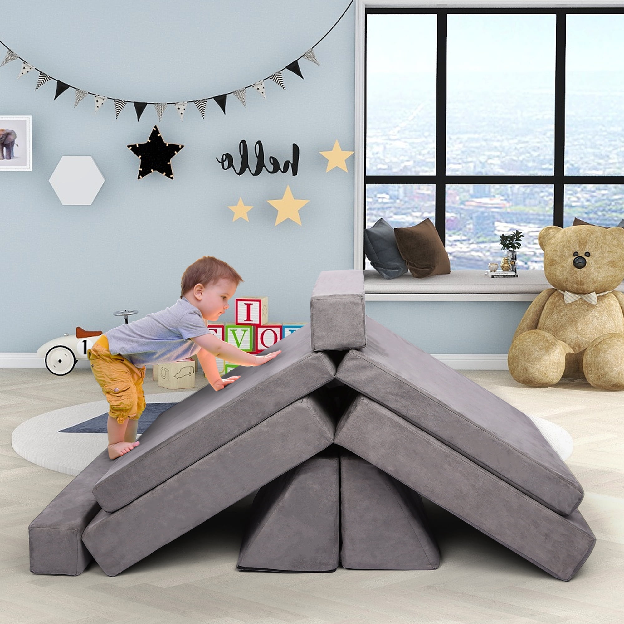 Tolead 6pcs Modular Imaginative Furniture Play Set, Couch, Sectional Sofa,  Gray