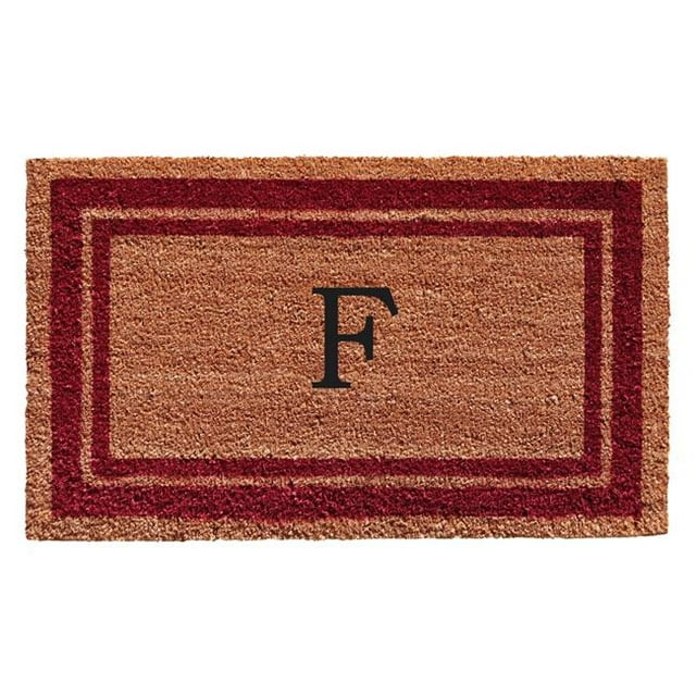 Calloway Mills 152991830F 18 x 30 in. Burgundy Border Monogram Rectangular Doormat, Natural - Letter F