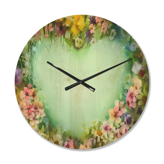 Designart 'Traditional Flowers with Heart Shape ' Modern Wood Wall Clock