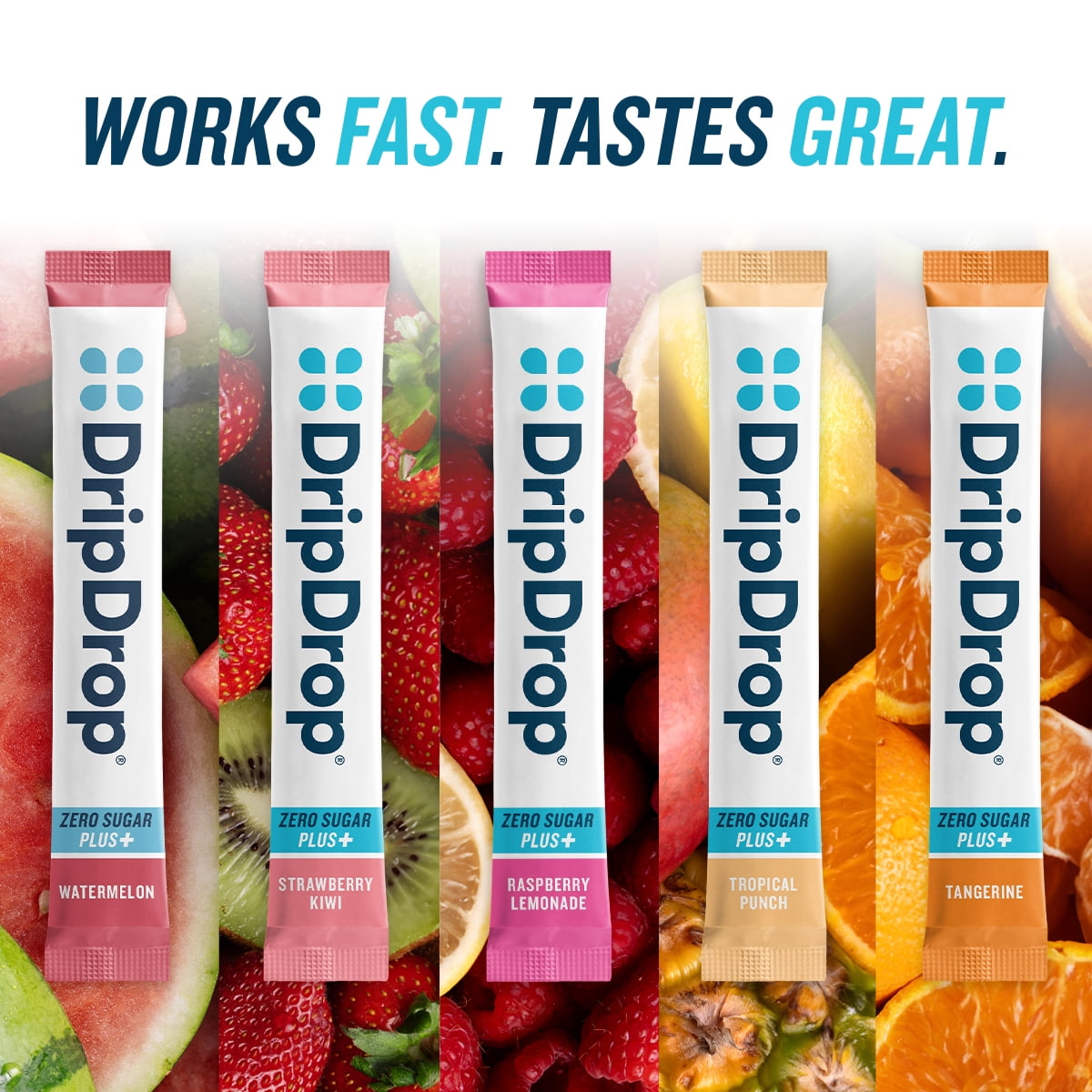 DripDrop Zero Sugar Fast Hydration - Sampler Variety Electrolyte Powder Drink Mix, 0.20 oz, 10 Count